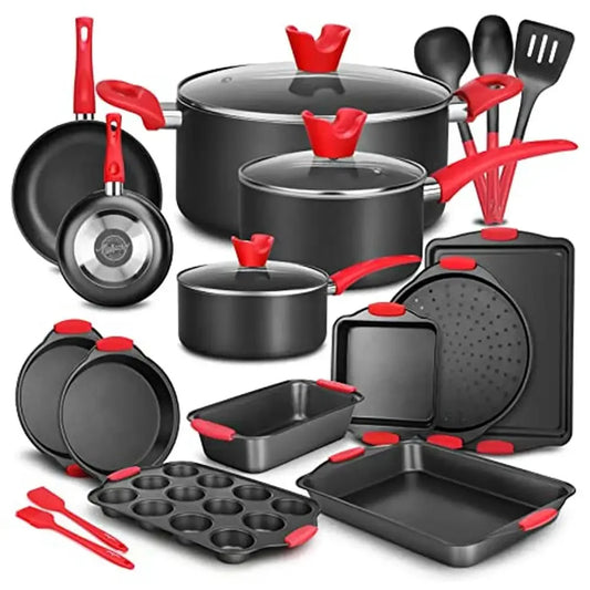 Non-Stick Cookware Set with Silicone Handles for Universal Cooking
