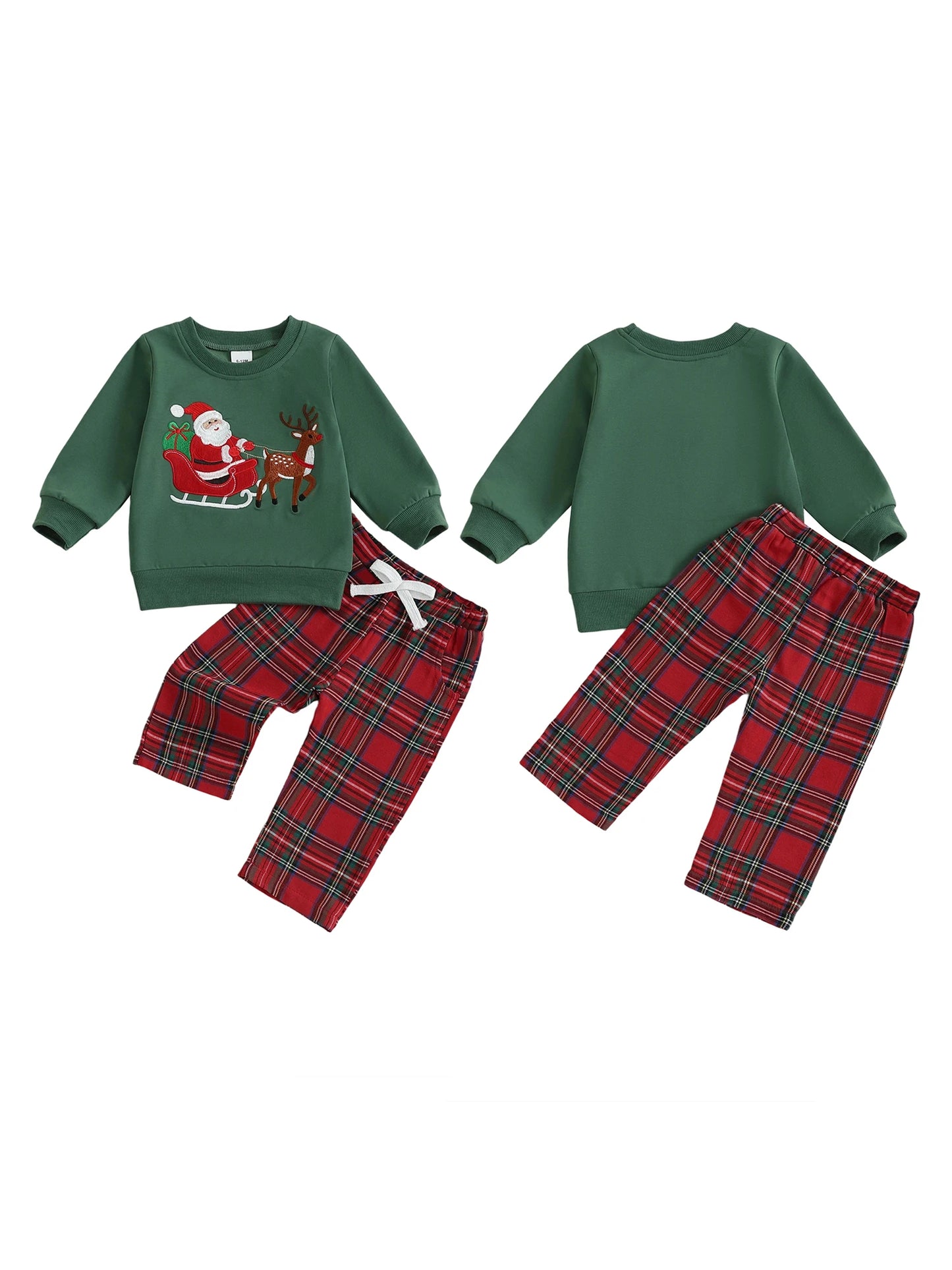 Premium BabyBoyHoliday ChristmasReindeer AppliqueKnit Sweater Tartan Jogger TwoPiece OutfitSet Collection