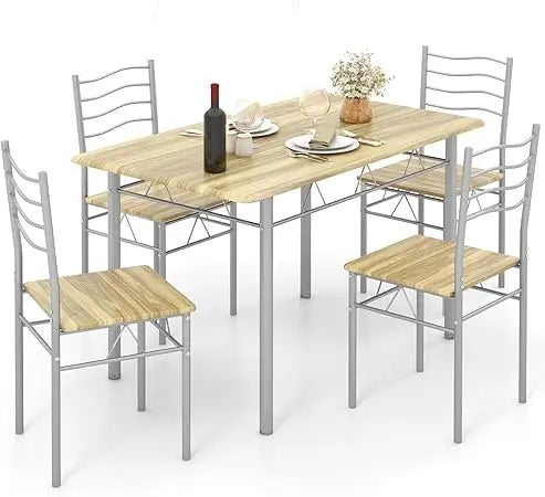 Contemporary Dining Table Set With Metal Frame And Chairs