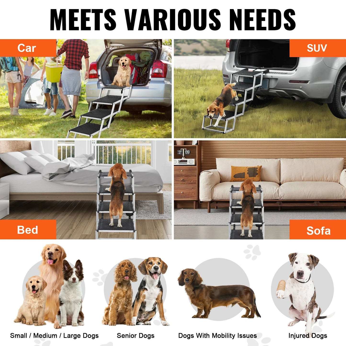SucceBuy Dog Car Stair Folding Portable Pet Steps SUVs