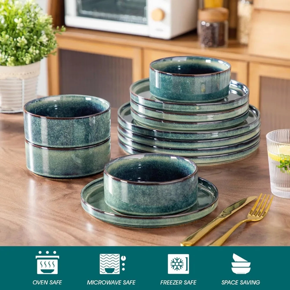 Starry Stoneware Dinnerware Set For 4 Dishwasher Safe