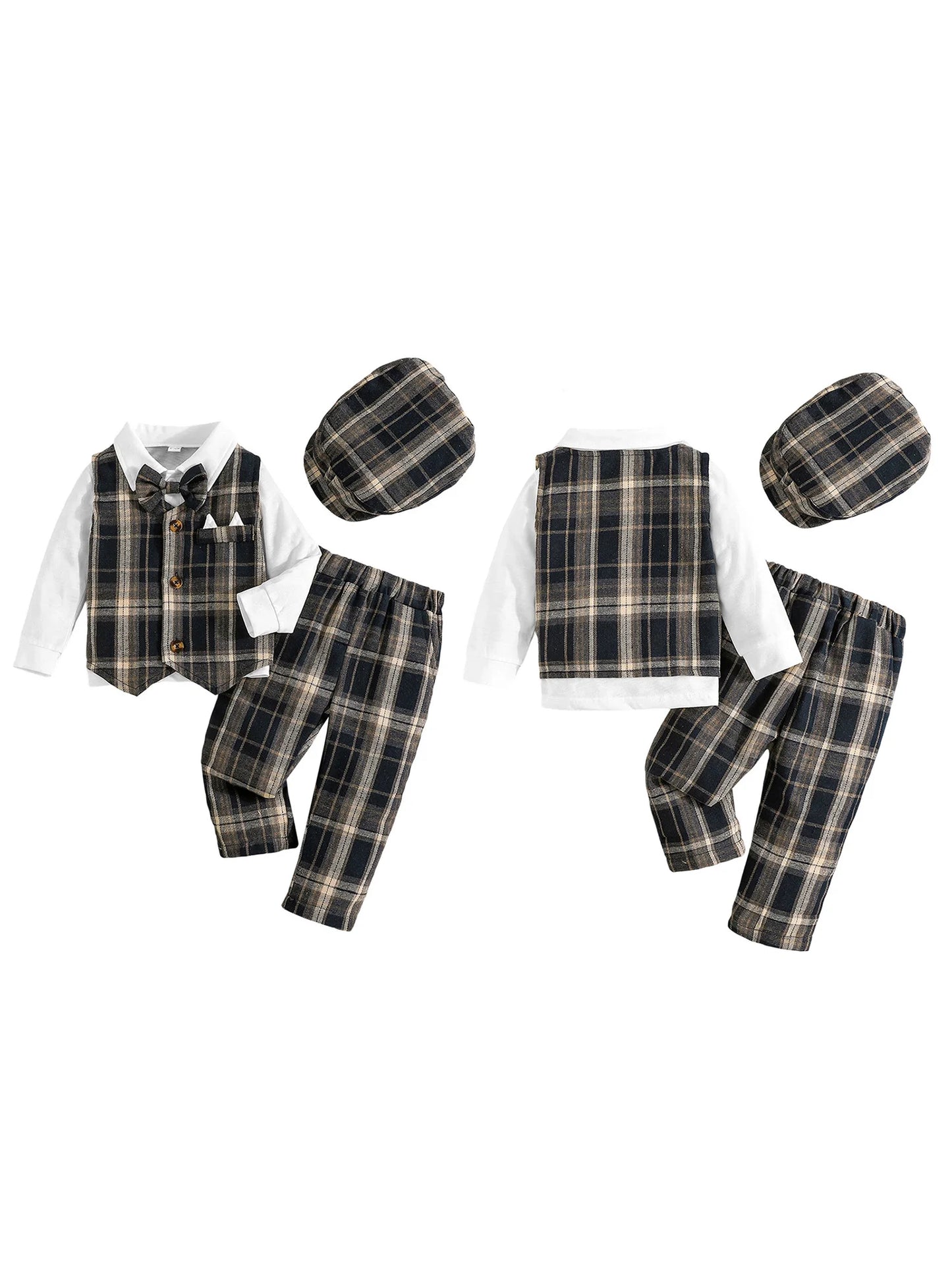 Baby Boy Formal Wear 4-Piece Set Shirt Vest Pants Hat