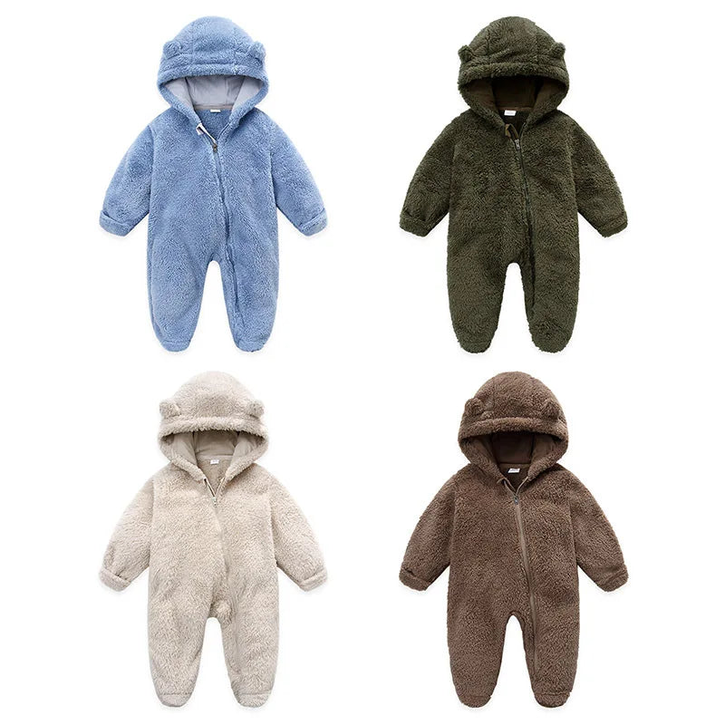 Velvet Hooded Baby Romper Jumpsuit For Newborns And Toddlers