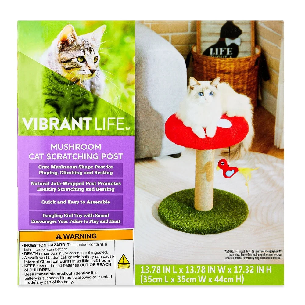 DUTRIEUX Jute Mushroom Cat Scratching Post with Bird Toy