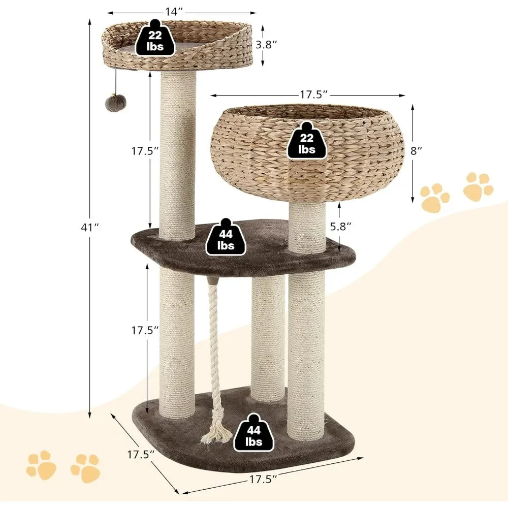 Modern Cat Tree with Natural Sisal Scratching Post and Condo
