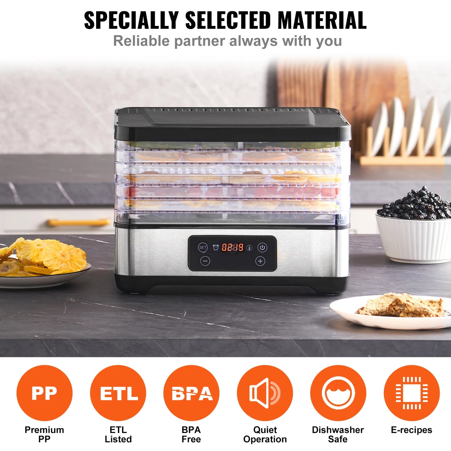 VEVOR 5 Tray Food Dehydrator Machine With Digital Timer