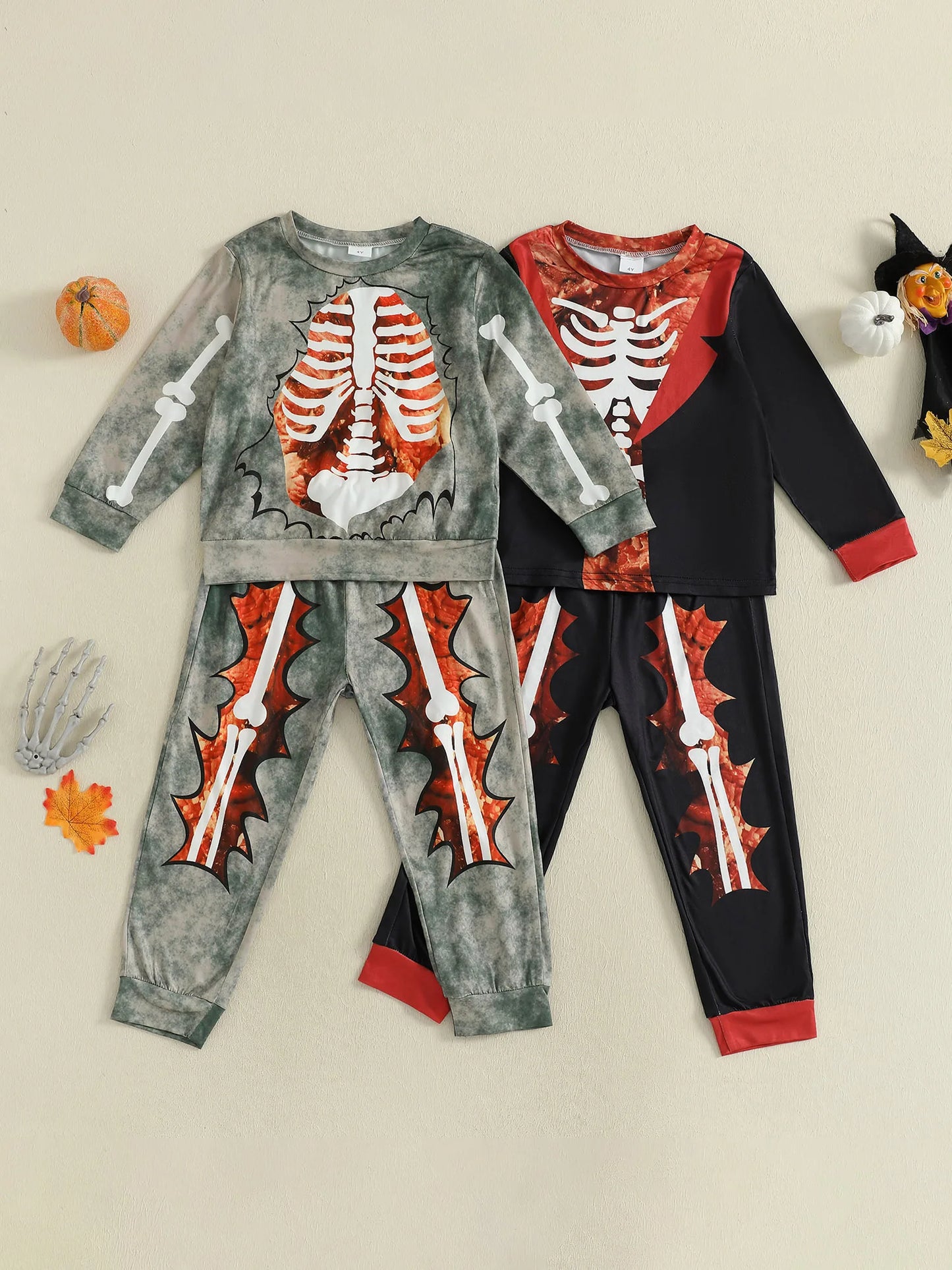 Emmababy Kids Skeleton Print Halloween Piece Costume Set