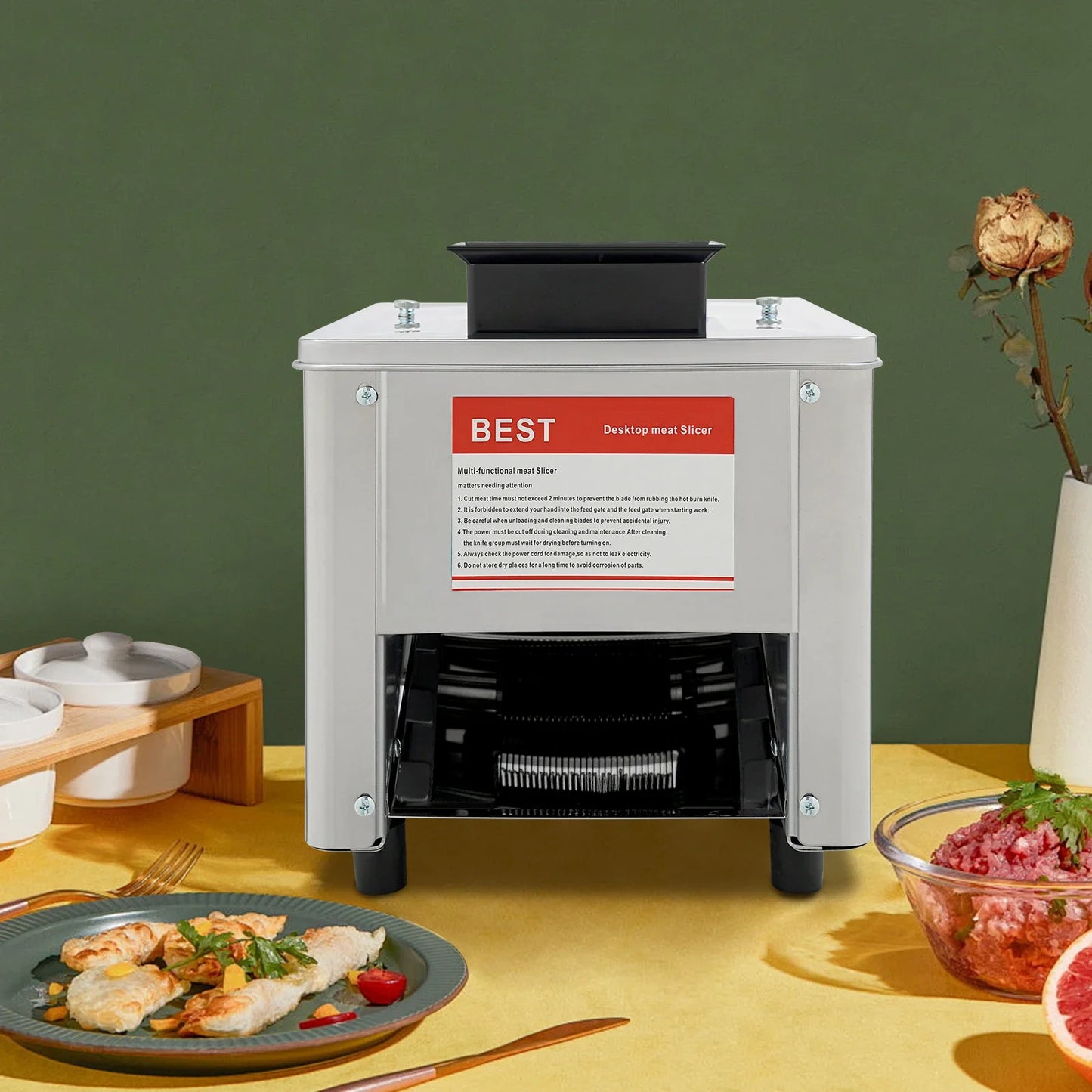 850W Electric Meat Cutter Slicer Stainless Steel 110V