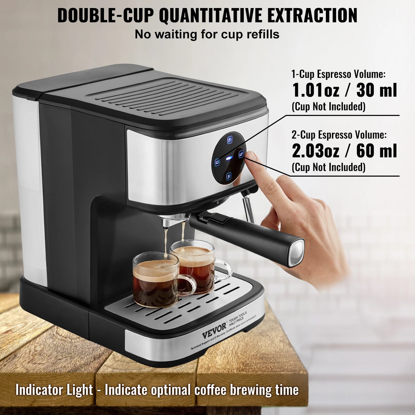 VEVOR 15 Bar Espresso Machine with Milk Frother Steam Wand