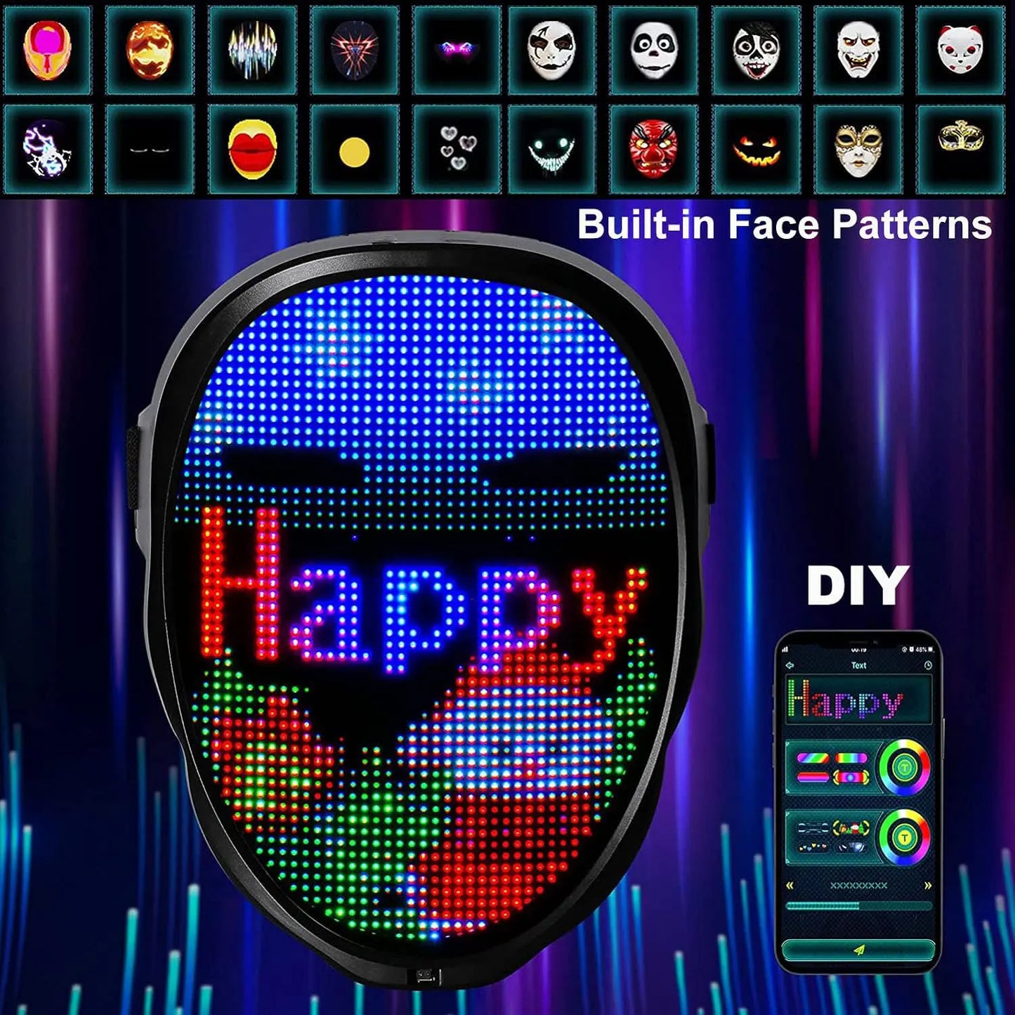 Bluetooth LED Mask With App Control For Animated GIFs