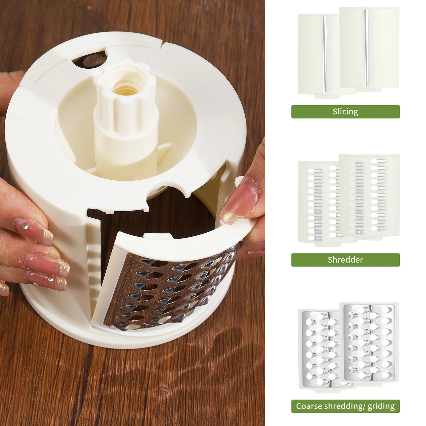 Three In One Rotary Cheese Grater And Vegetable Slicer