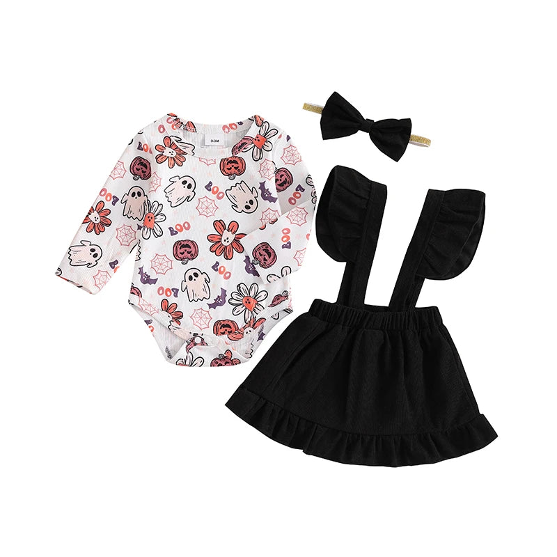 Pudcoco Toddler Boy Halloween Romper Set Spider Web Print