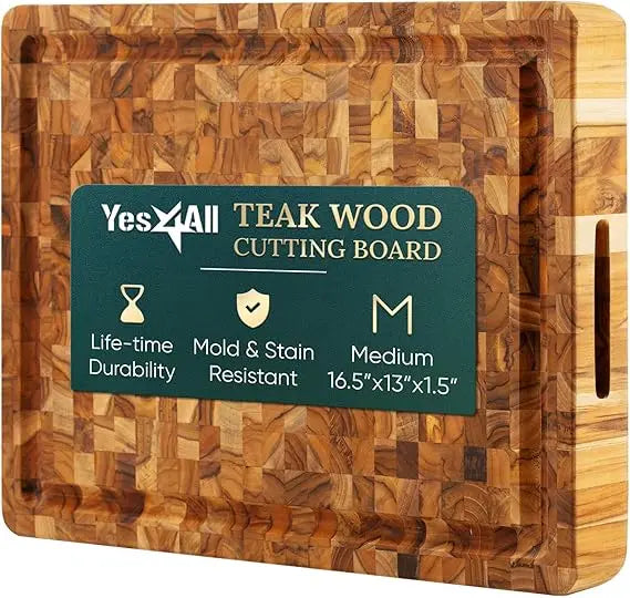 Yes4All Durable Teak End Grain Cutting Board For Kitchen