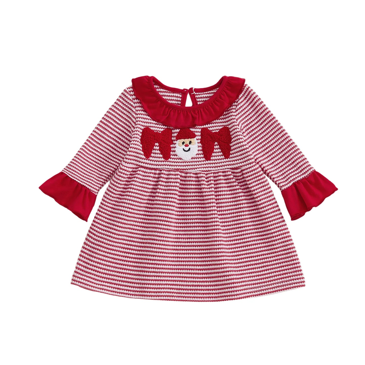Cute Baby Girl Santa Dress Embroidered Striped A Line