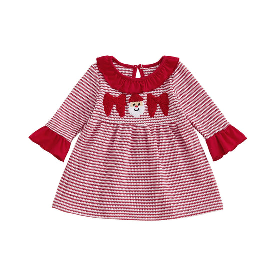 Cute Baby Girl Santa Dress Embroidered Striped A Line