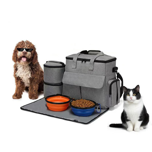 Dog Travel Backpack Organizer with Food Bags and Bowls