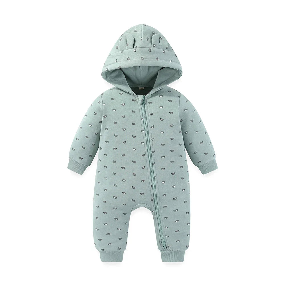 Cozy Hooded Zipper Romper For Baby Unisex Winter Wear