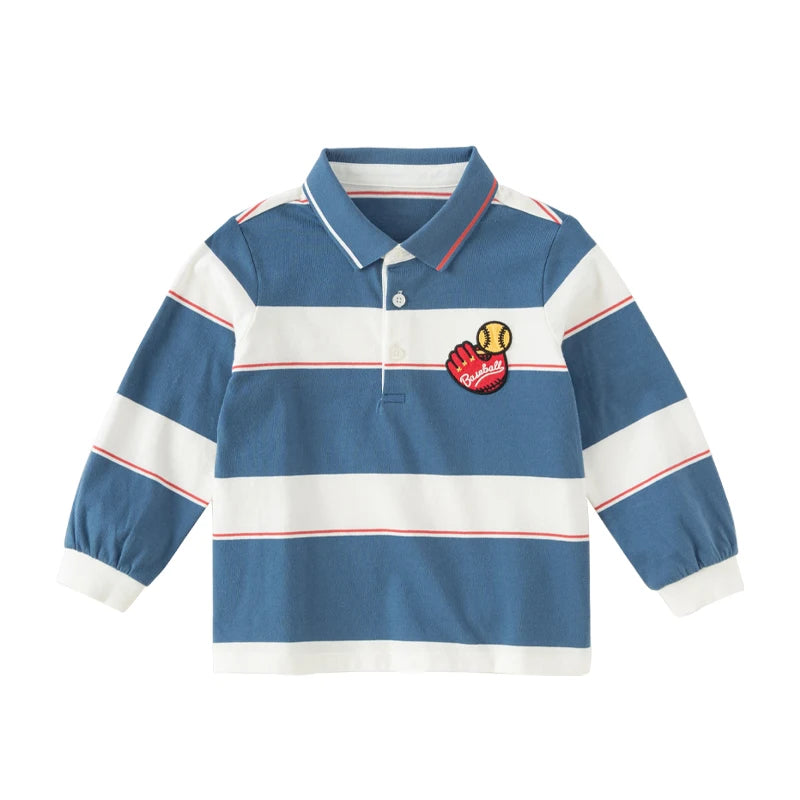 Dave Bella Boys Long Sleeve Spring Polo Shirt Stripe Cotton
