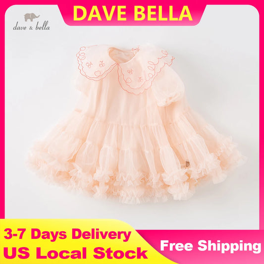Dave Bella Princess Dress Birthday Short Sleeve Mesh