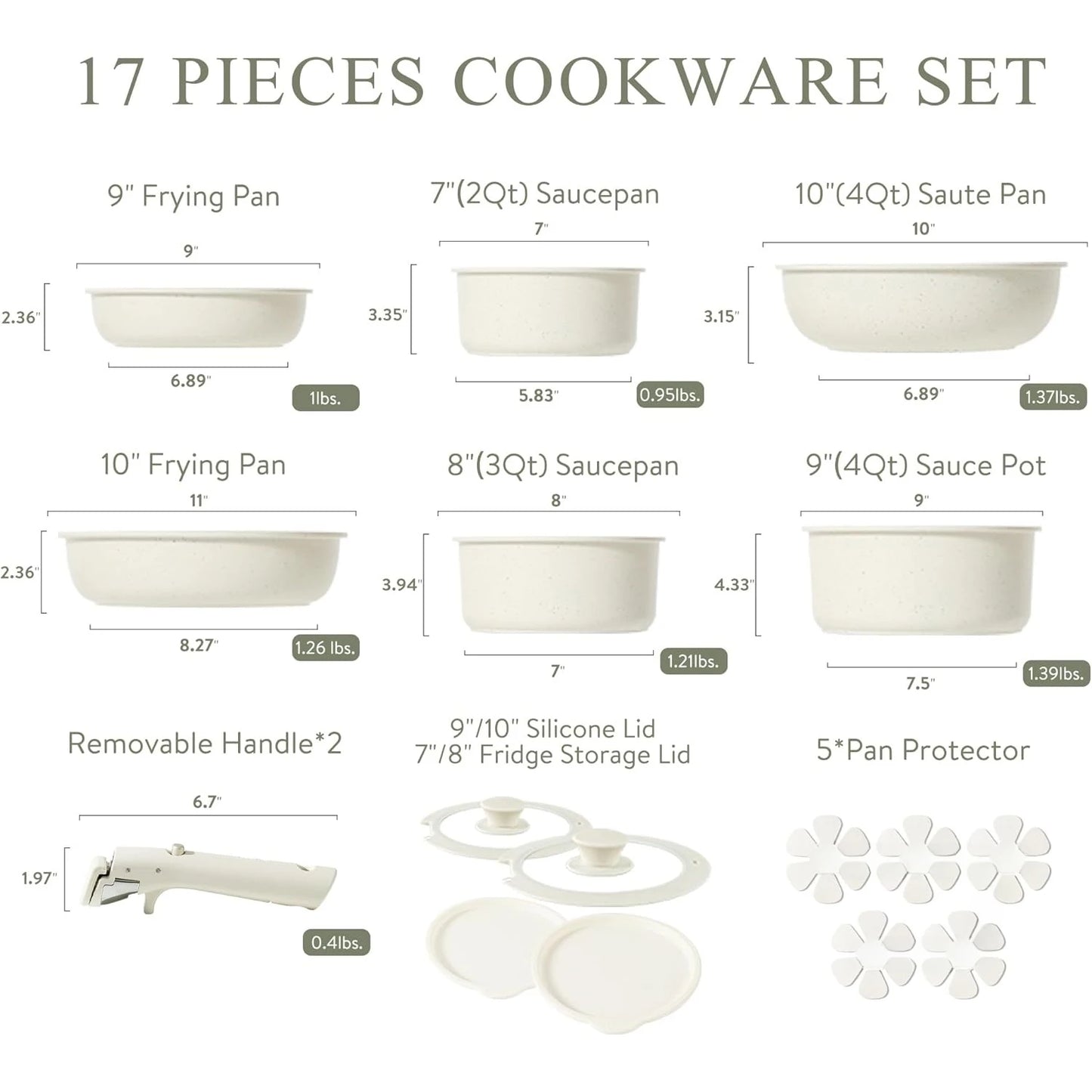 Hign-Concerned 17pc Nonstick Pots and Pans Set Detachable