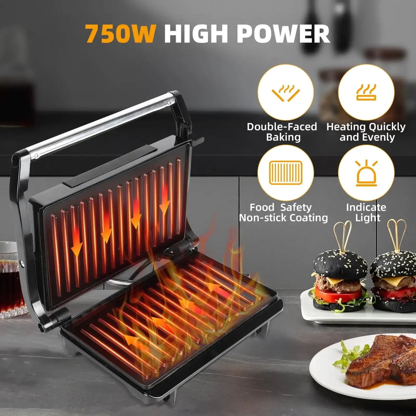 SZRSTTH Panini Press Grill Nonstick Plates Indoor Electric