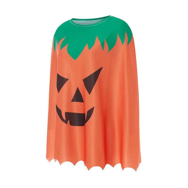Spooky Pumpkin Witch Costume Cloak Cape for Kids and Adults