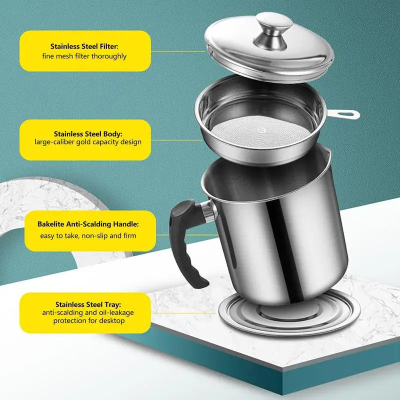 Grease Filter Pot With Lid Oil Storage Tray For Kitchen