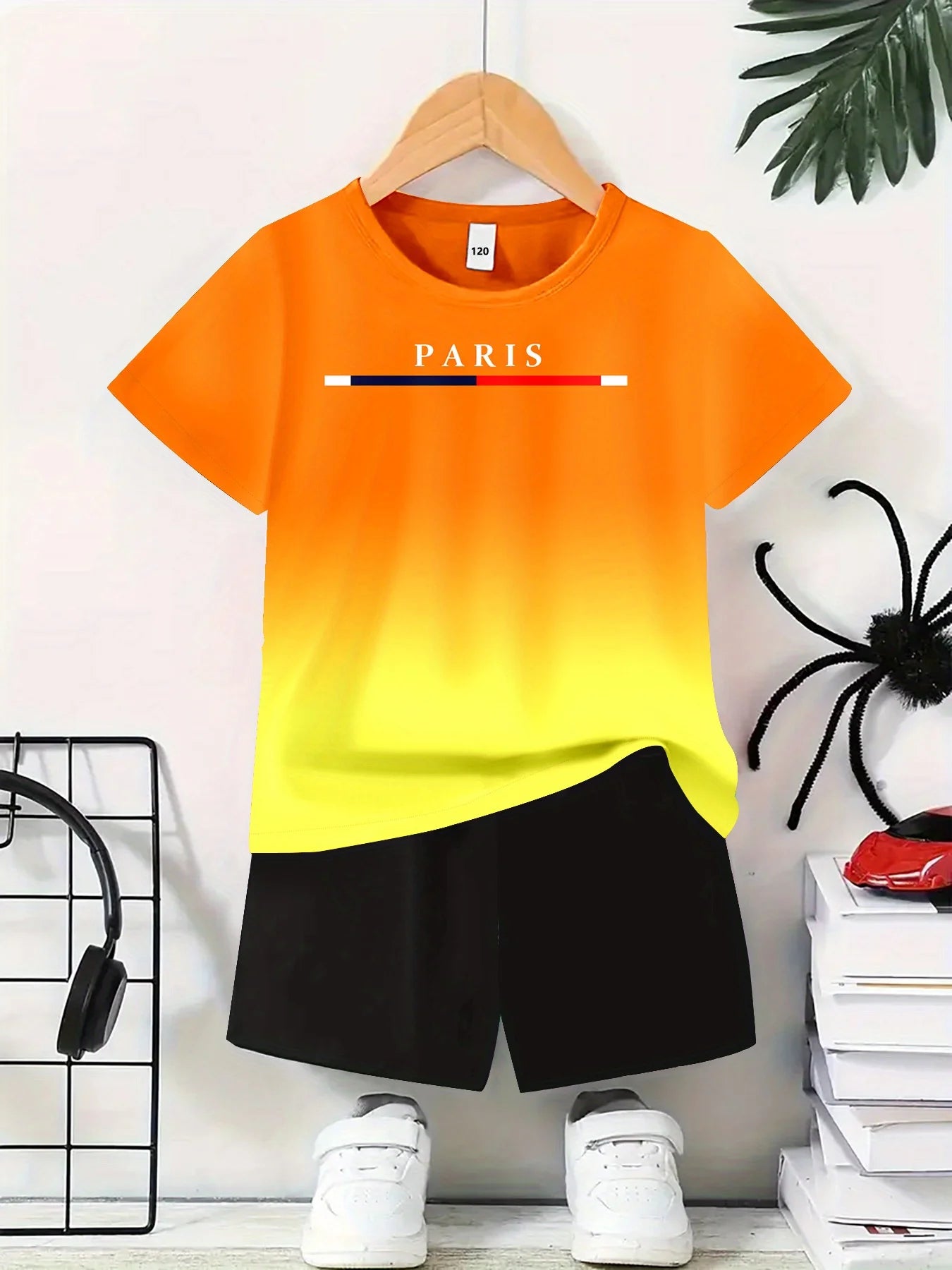 CN Jiangxi Boys Paris Print Polyester T Shirt And Shorts
