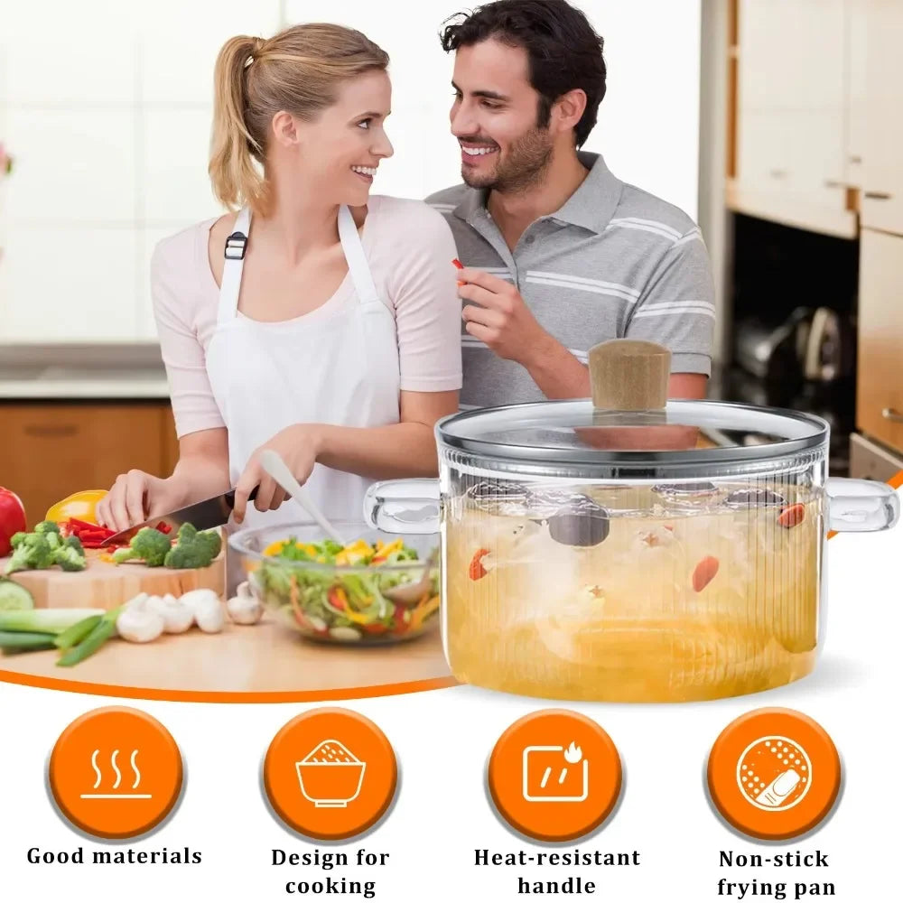Glass Saucepan With Double Handles Heat Resistant Pot