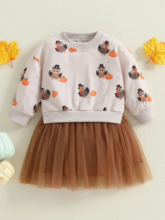 Toddler Girl Thanksgiving Tutu Dress With Turkey Print