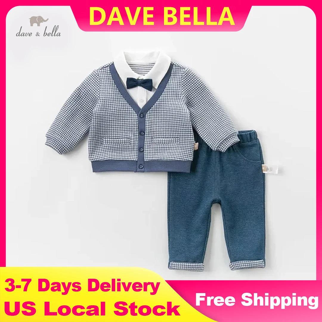 Dave Bella Boys Plaid Knit Two Piece Set Long Sleeve
