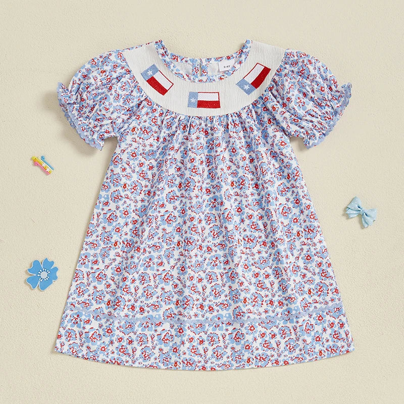 Emmababy Girls Floral Embroidered Short Sleeve Dress
