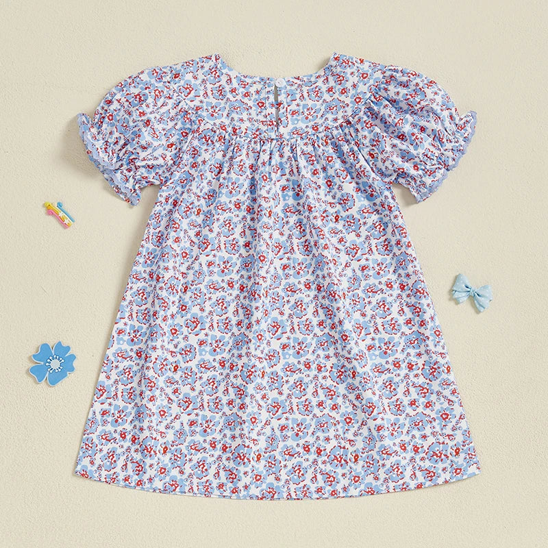 Emmababy Girls Floral Embroidered Short Sleeve Dress