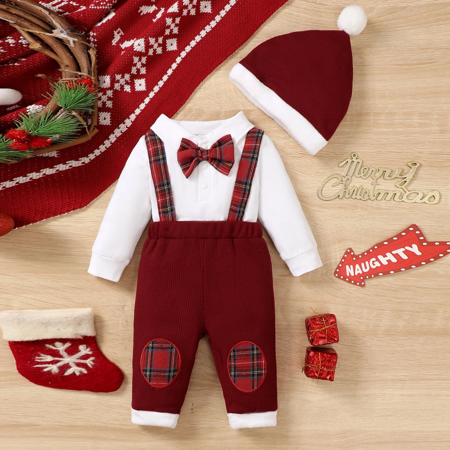 Toddler Holiday 3-Piece Romper Set With Hat