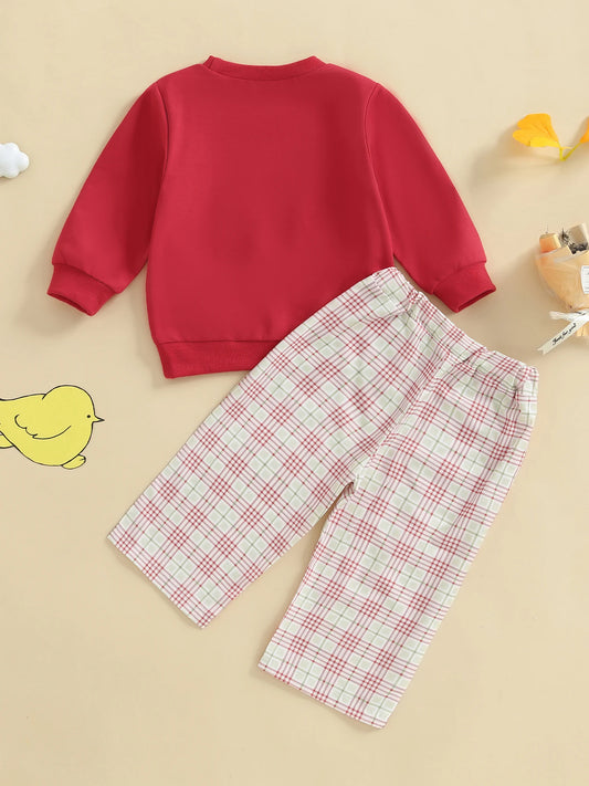 Emmababy Boys 2 Piece Outfit Chick Top And Plaid Pants