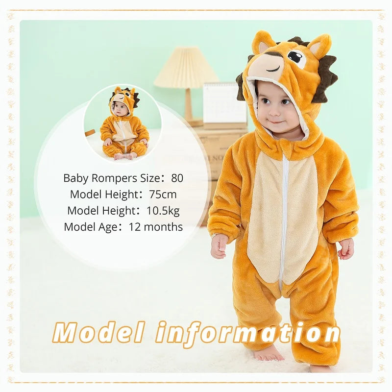 MICHLEY Halloween Dinosaur Baby Rompers Hooded Flannel