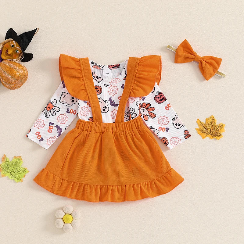 Pudcoco Toddler Boy Halloween Romper Set Spider Web Print