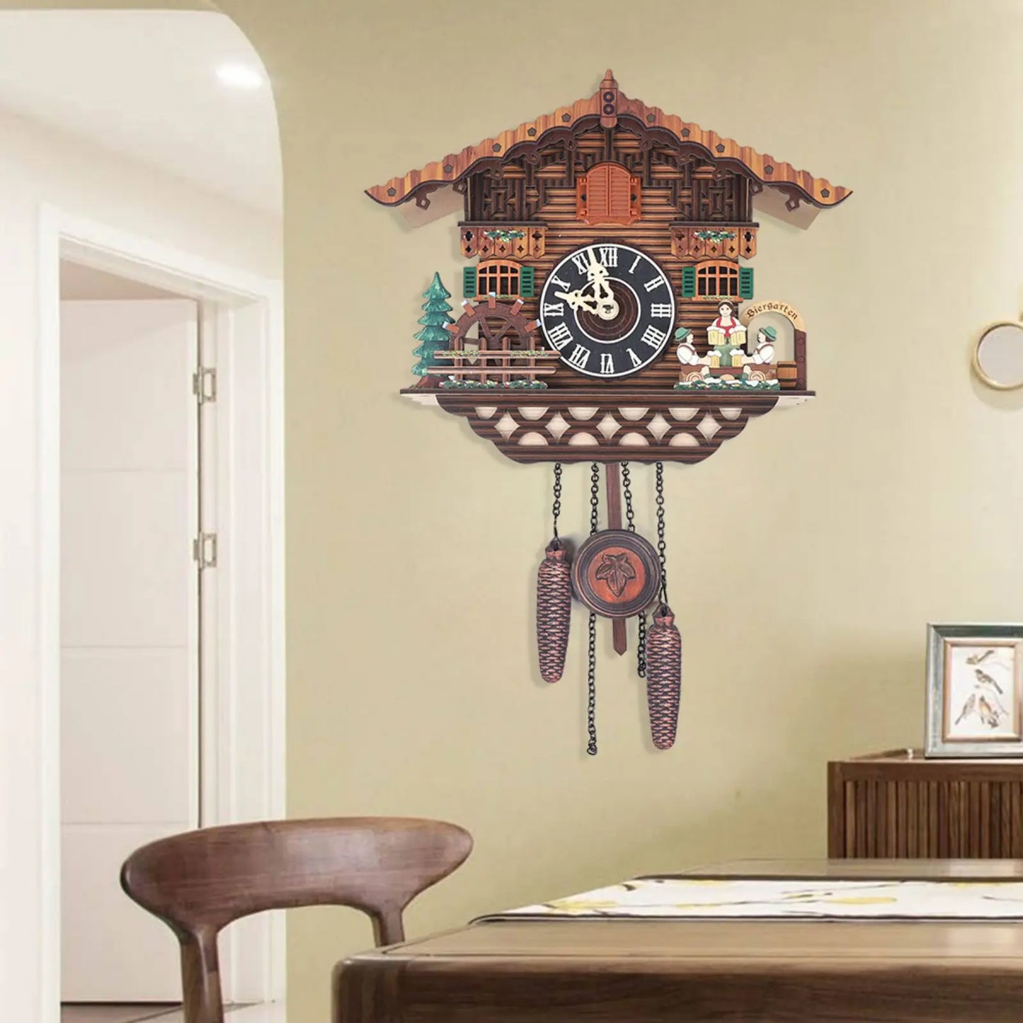 Creative Wooden Bird Cuckoo Wall Clock With Swinging Wings