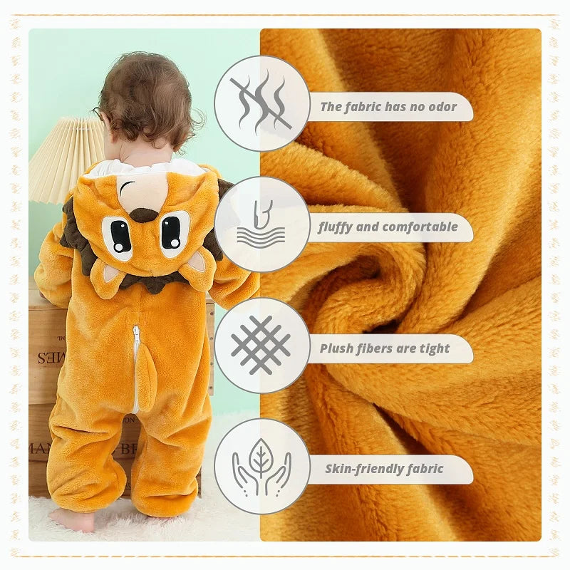 MICHLEY Halloween Dinosaur Baby Rompers Hooded Flannel