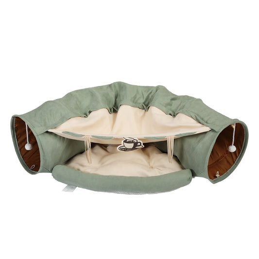 Cat Telescopic Tunnel Bed with Teasing Balls for Felines