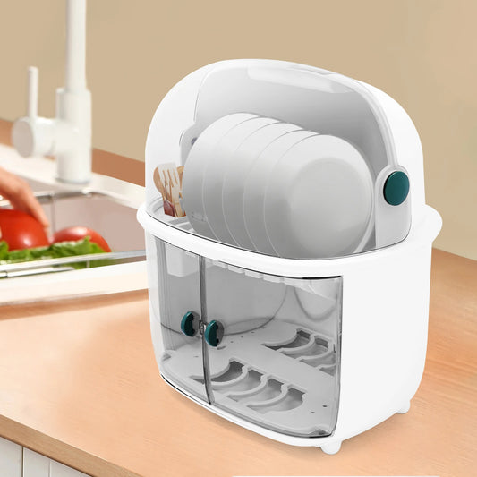 Two Tier Plastic Dish Drying Rack With Dust Cover System