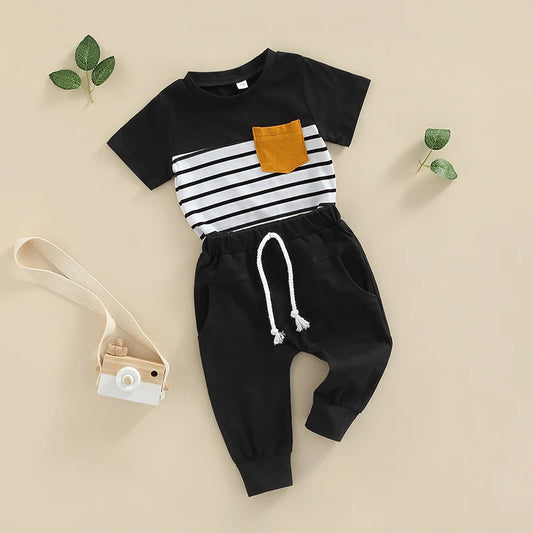 CatheryCN Baby Boys 2 Piece Striped Short Sleeve Set Pants
