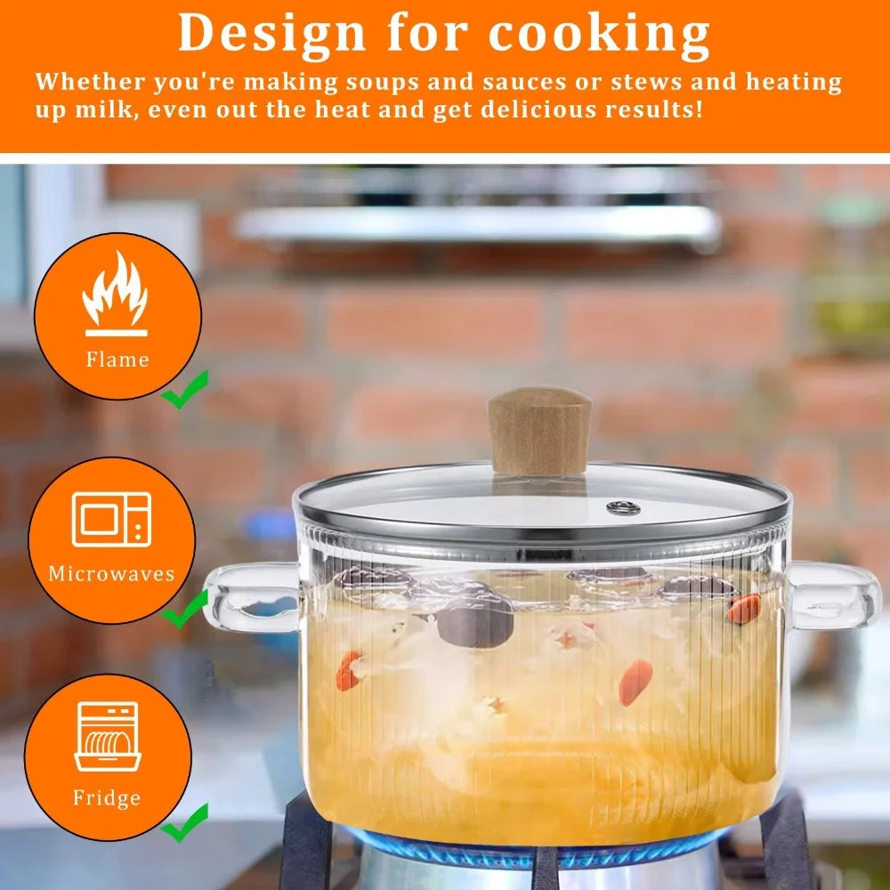 Glass Saucepan With Double Handles Heat Resistant Pot