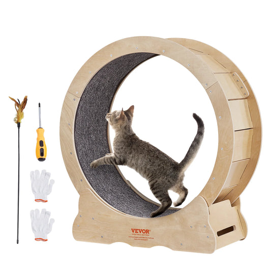 VEVOR Cat Exercise Wheel Natural Wood Silent Running Treadmill