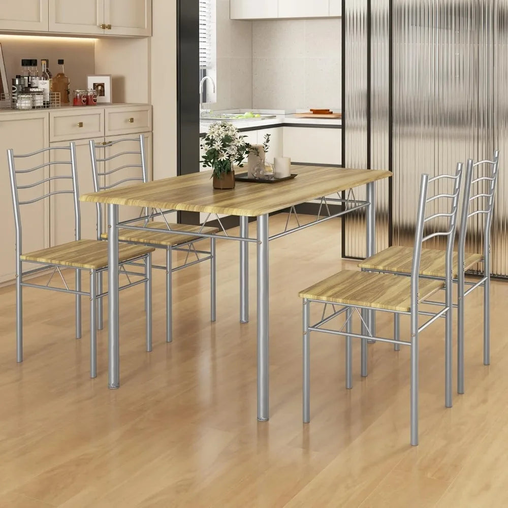 Contemporary Dining Table Set With Metal Frame And Chairs