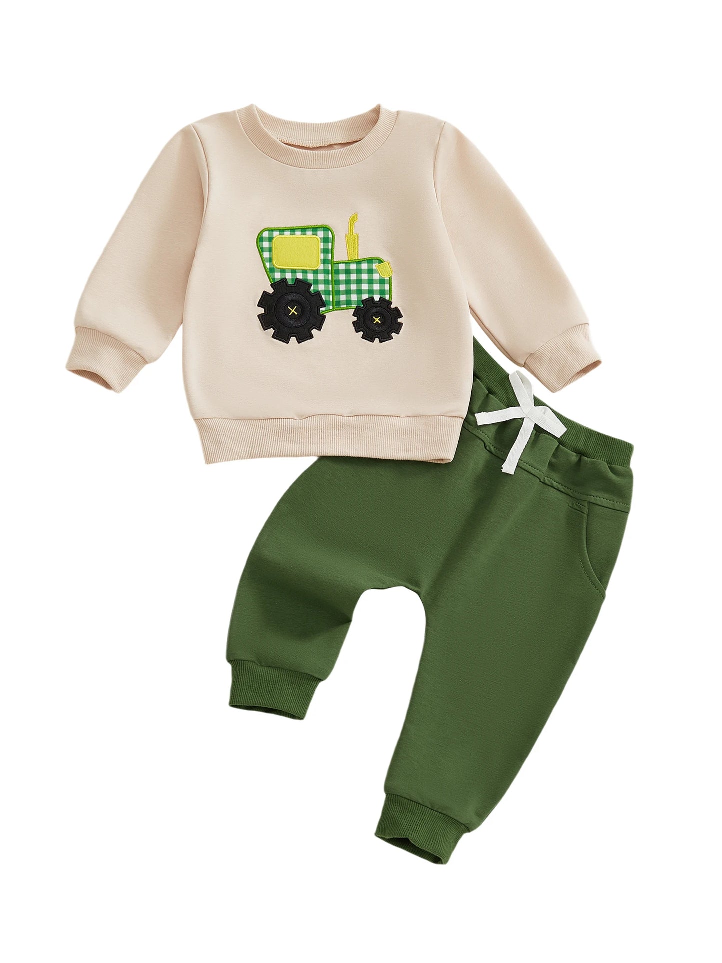 Emmababy Boys Dinosaur Embroidery 2-Piece Fall Outfit Set