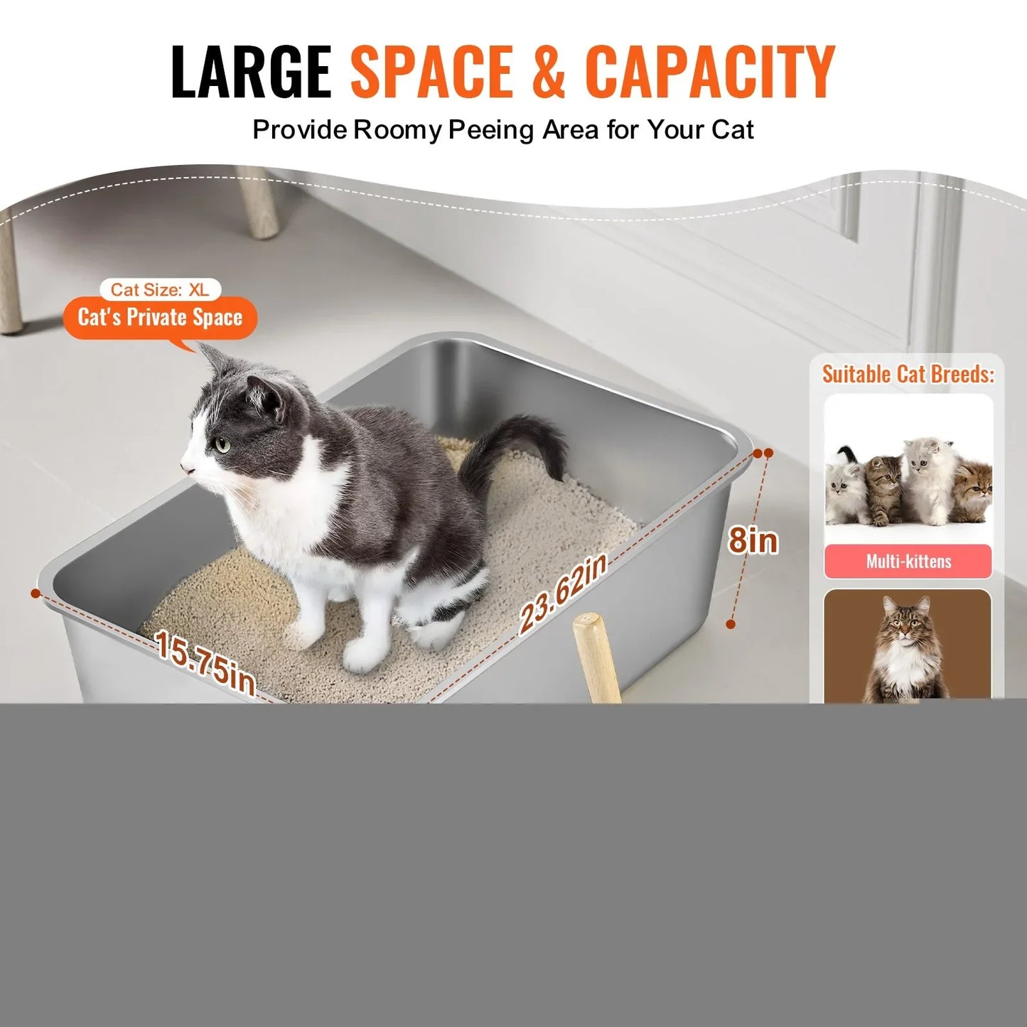 Odor-Free Deep Cat Litter Box with Filtering Foot Board