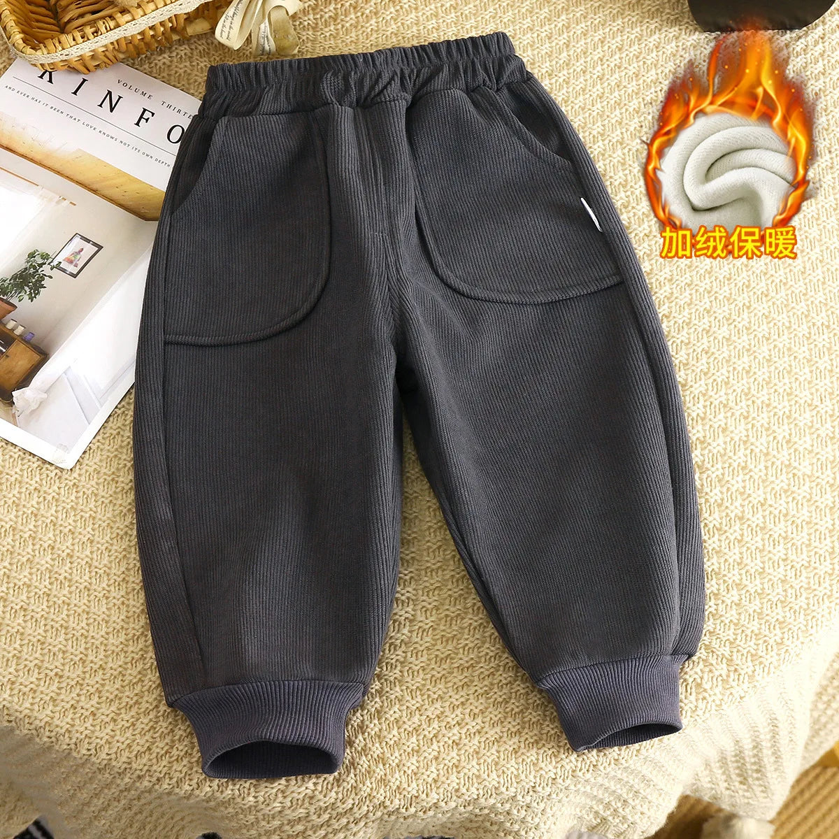 Kids Velvet Fleece Pants Warm Trousers For Daily Playwear