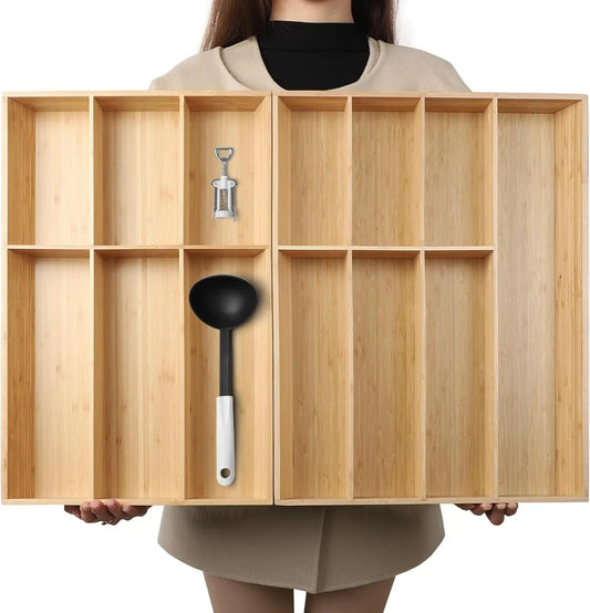 Bamboo Drawer Organizer Set for Kitchen Cutlery and Utensils