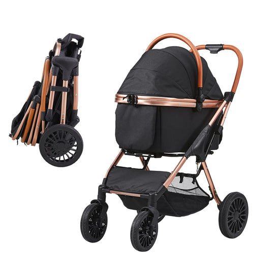 Foldable Dog Stroller with Brakes and Detachable Carrier
